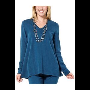 WynneLayers Women's Cashmere Butterfly V-Neck Sweater Deep Teal - Regular